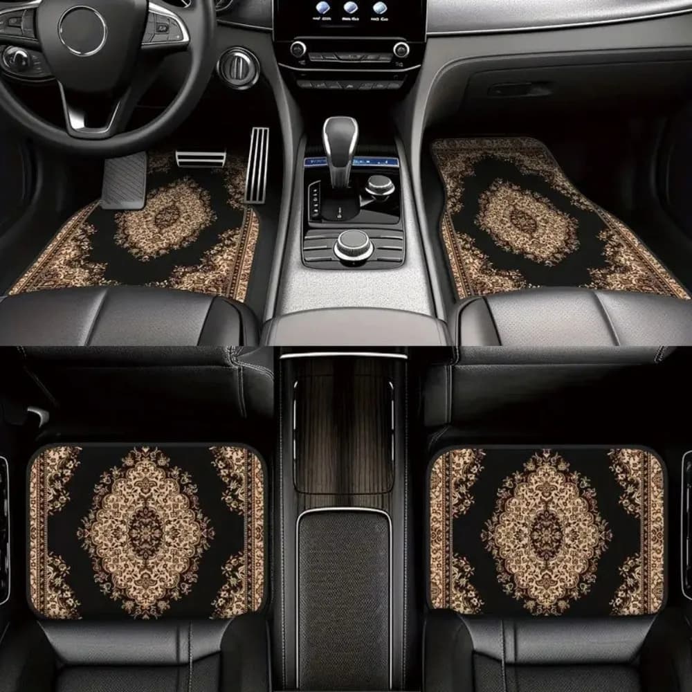 4Pcs Bohemian Car Floor Mats Anti-slip Dirty Resistant Persian Carpet Heavy Duty Car Decoration Car Floor Protector Rugs