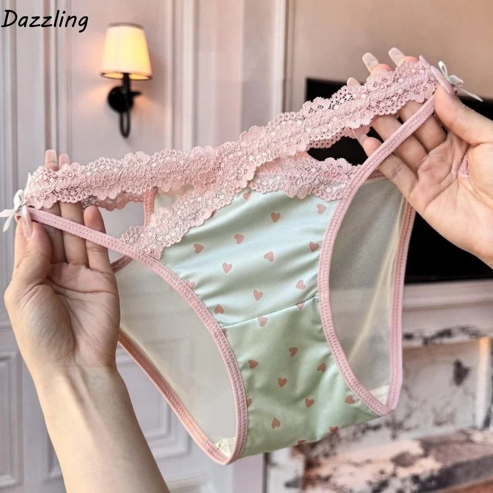 Lingerie Femminile, Slip a Vita Bassa in Pizzo, Intimo Donna in Rete Traforata, Slip Trasparenti con Fiocco in Pizzo e Fodera in Cotone