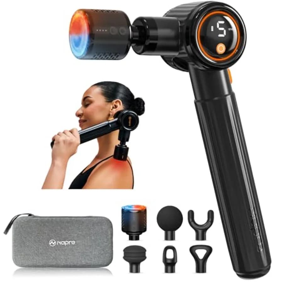 Massage gun with Hot/Freddo function, Massage for Textiles Deep with Extensible Handle, 3 Adjustable Angles, Portable Percussion Massage for Back