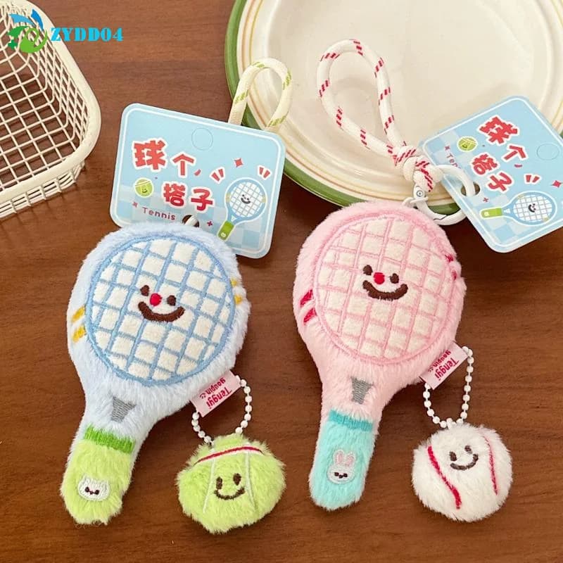 ● 1 Piece Keychain with Tennis Rack Shape Pendant in Plush, Decorative Toy to Hang, Couple Gift and Best Friends