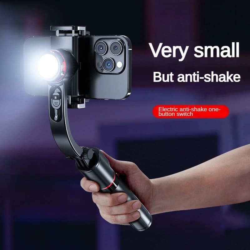 Stabilizzatore cardanico mobile pieghevole con supporto per treppiede, funzione anti-vibrazione e supporto per telefono per streaming live e selfie stick