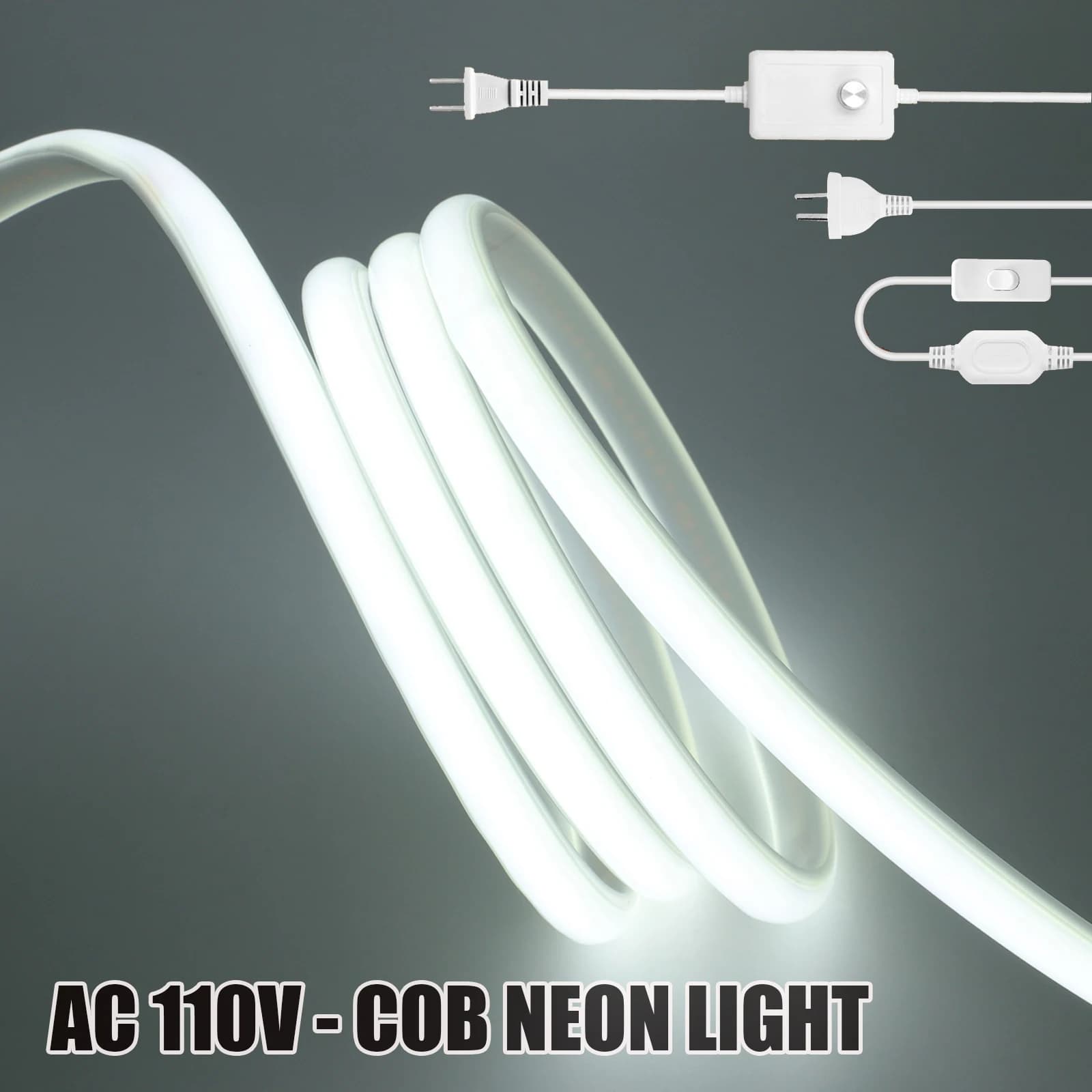 Waterproof COB Strip 110V with dimmer/ switch ON OFF American Spin Home Decorations Flexible Tape 3000K 4000K 6000K LED Neon Light