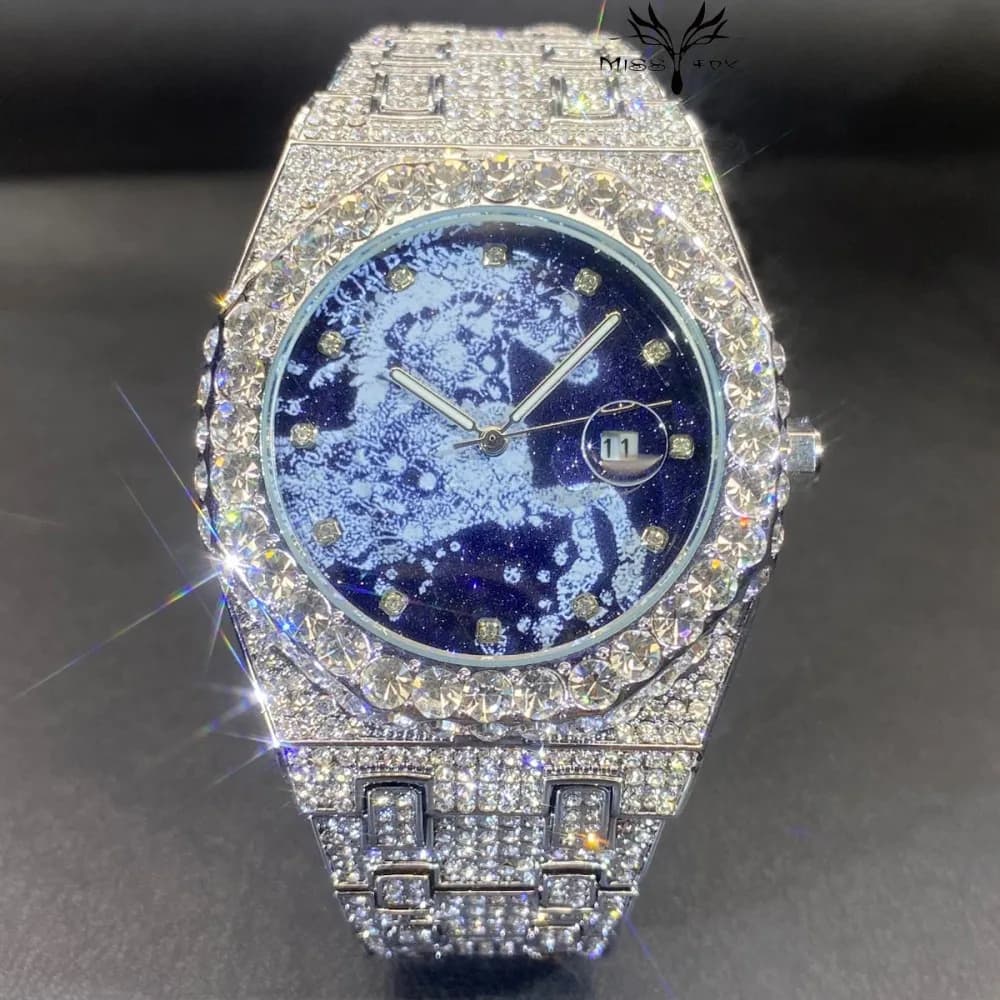 Orologio da Polso Automatico MISSFOX da Uomo Hip Hop 2026 con Data, Diamanti e Gioielli, Edizione Anno del Cavallo
