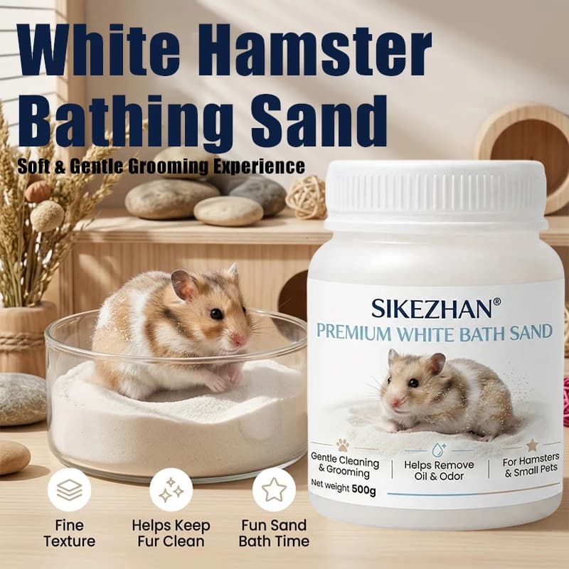 Natural White Bath Sand for Hamsters and Small Pets Gentle Cleaning Grooming and Odor Control High Performance Formula 500g
