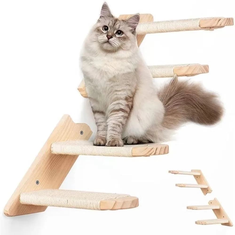 1 pz/4 pz Mensole in legno per gatti con rivestimento in sisal, Scala per animali domestici, Giocattolo, Tiragraffi per gatti, Arredamento, Tiragraffi da parete, Per uso interno