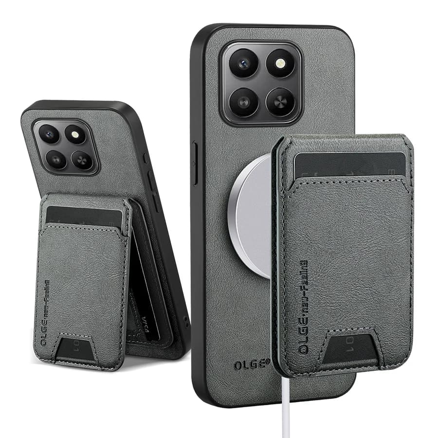 Card Holder for Honor 400 Smart 200 Lite 90, Magnetic Leather Cover Compatible with Mag-safe, Integrated Support