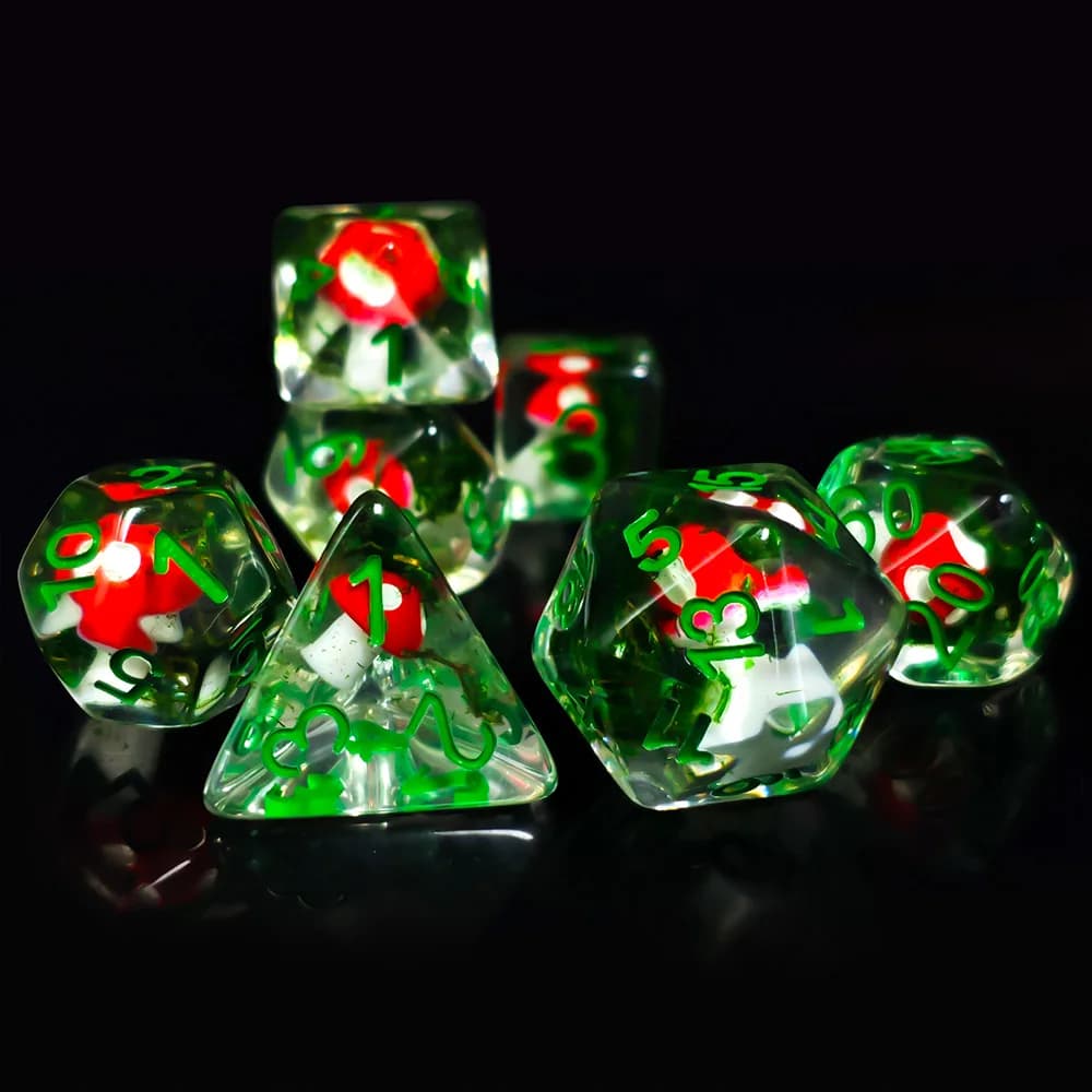 7 pz/set DND Dadi Resina Trasparente Carino Fungo Dadi Poliedrici Per Giochi di Ruolo Tavolo di Carta Gioco Da Tavolo RPG gioco da tavolo