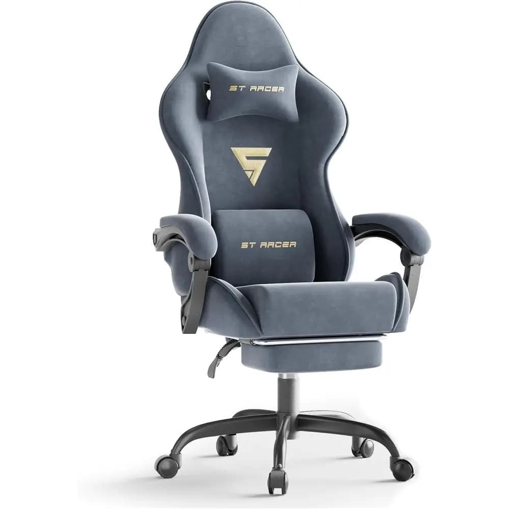 Sedia da Gaming Ergonomica con Poggiapiedi e Massaggio, Reclinabile con Schienale Alto per Giocatori, Adatta per Casa o Ufficio (Grigia)