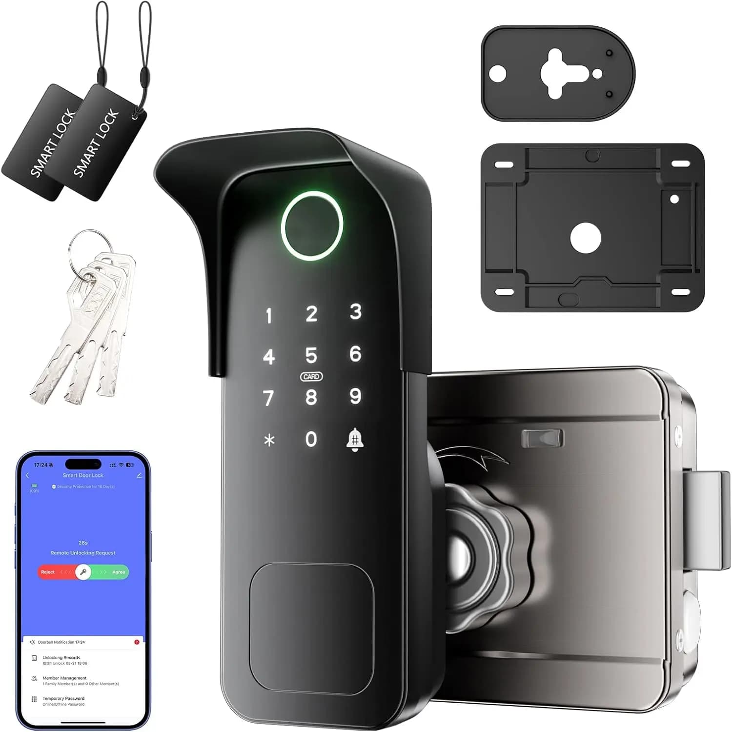 Serratura Intelligente per Cancello con Controllo App, Accesso Senza Chiave, Touchscreen per Recinzioni Esterne - Nera