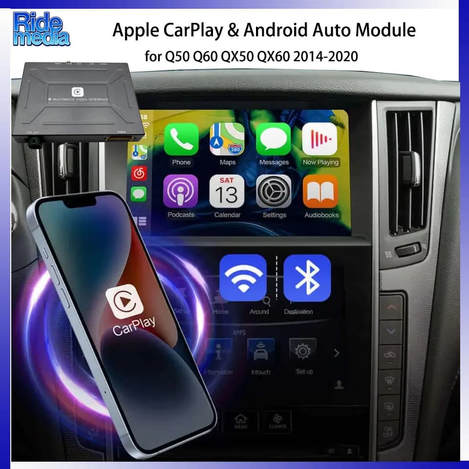 RideMedia 2026: Interfaccia GPS con Controllo Touch Screen, Musica, BT, CarPlay, Comandi Vocali Siri e Apple Maps per Infiniti Q50 Q60 QX50 QX60