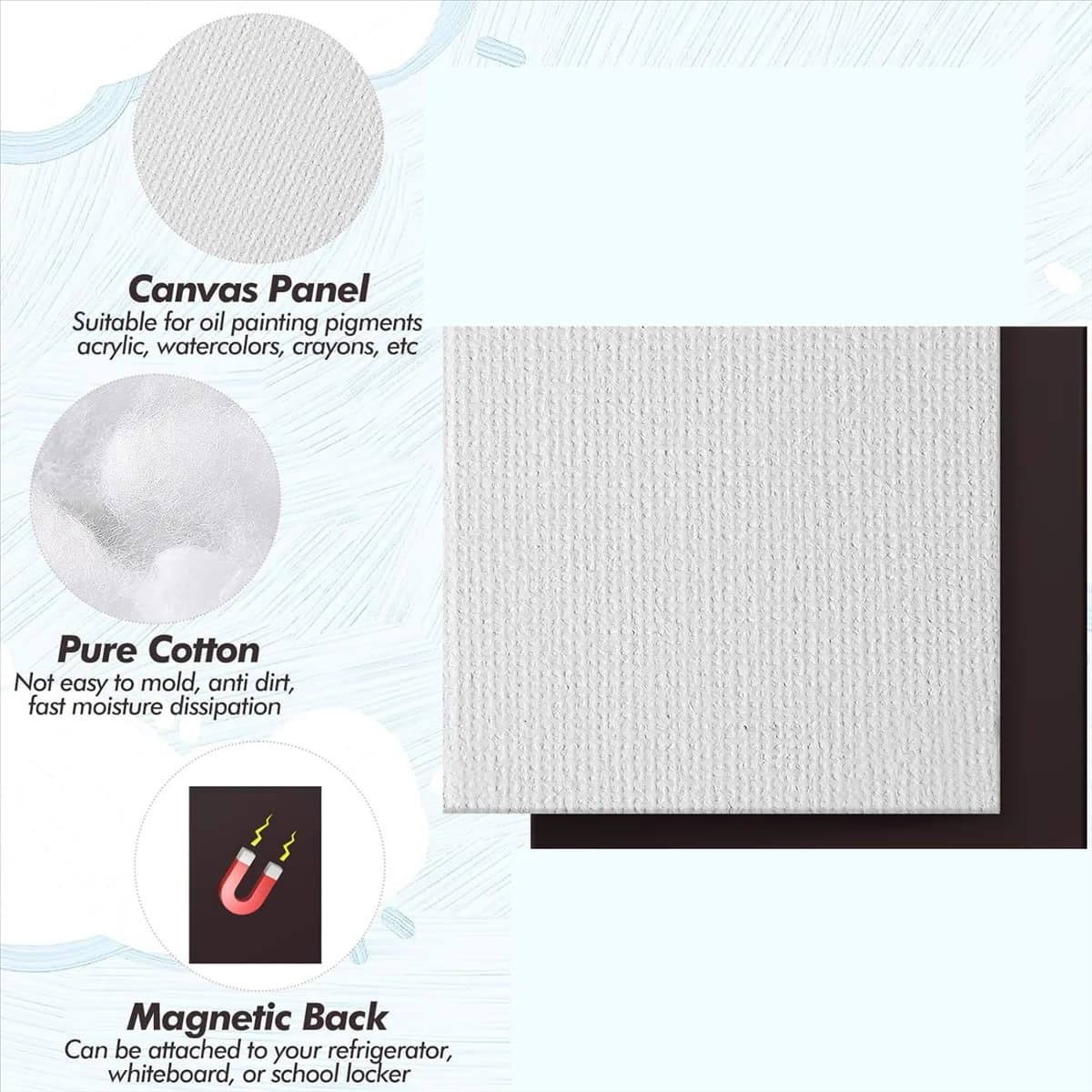 SLQZT 50 Pezzi Pannello di Tela per Pittura Magnetica 3x3 Pollici Tavole di Tela Magnetiche Toelette Magnetiche per Pittura Piastrelle Art