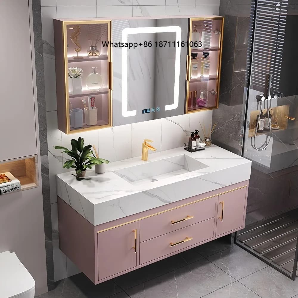 Modern Bathroom Cabinet Set with LED Touch Illuminate Smart Mirror Wall-Mounted Vanity with Sink and Customizable