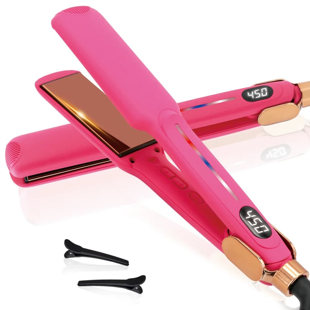 Infrared Hair Plate with Mirror Titanium Plate 450 ° F Hair Flat Iron Quick Heating LED Display Double Voltage Temperature