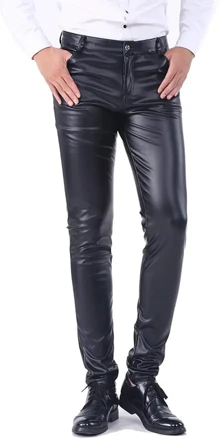 Jeans da uomo Slim Fit a cinque tasche in ecopelle