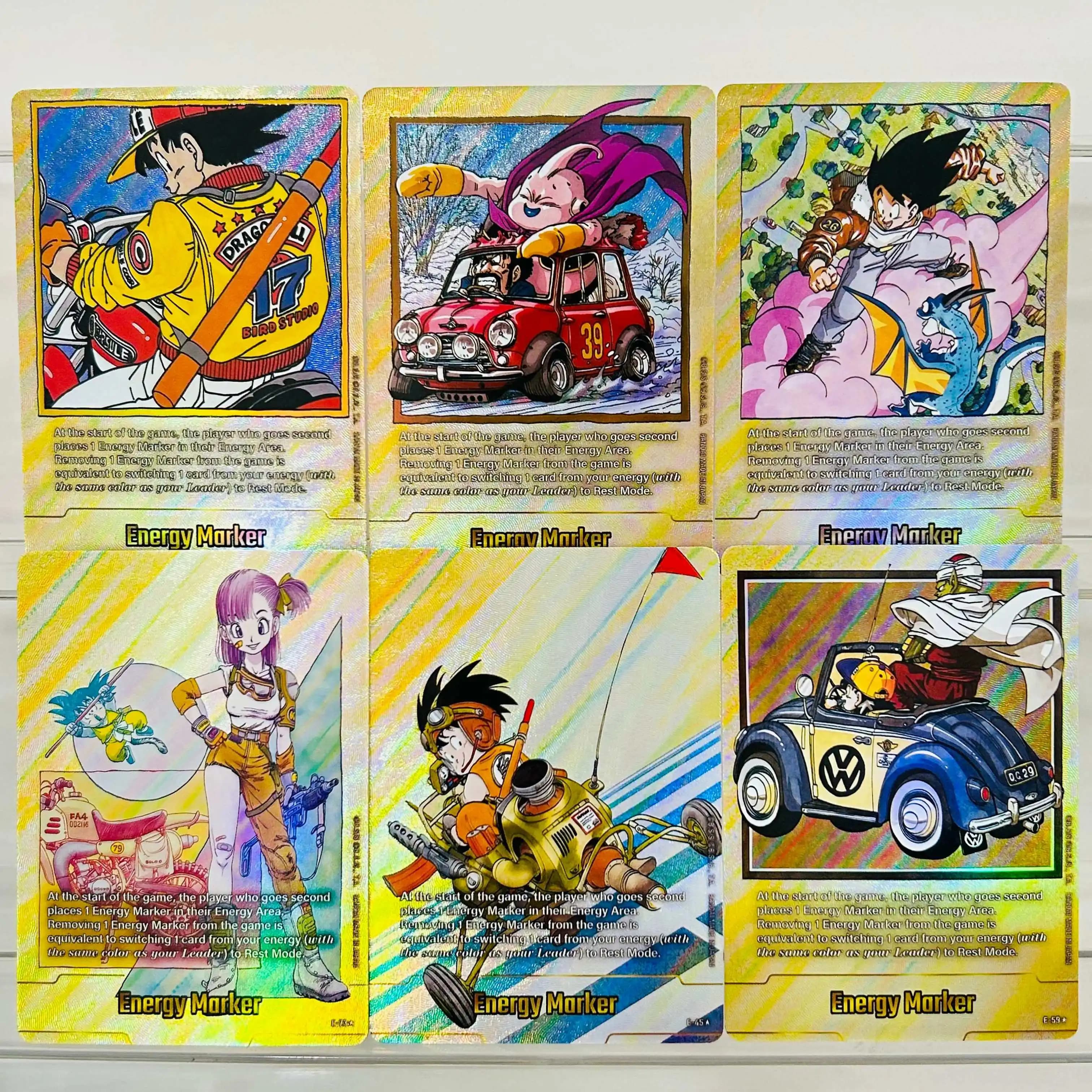 Dragon Ball 6Pcs Goku Bulma Buu Piccolo DIY Energy Marker Cards Gold Foil Holographic Texture Premium Anime Collection Card
