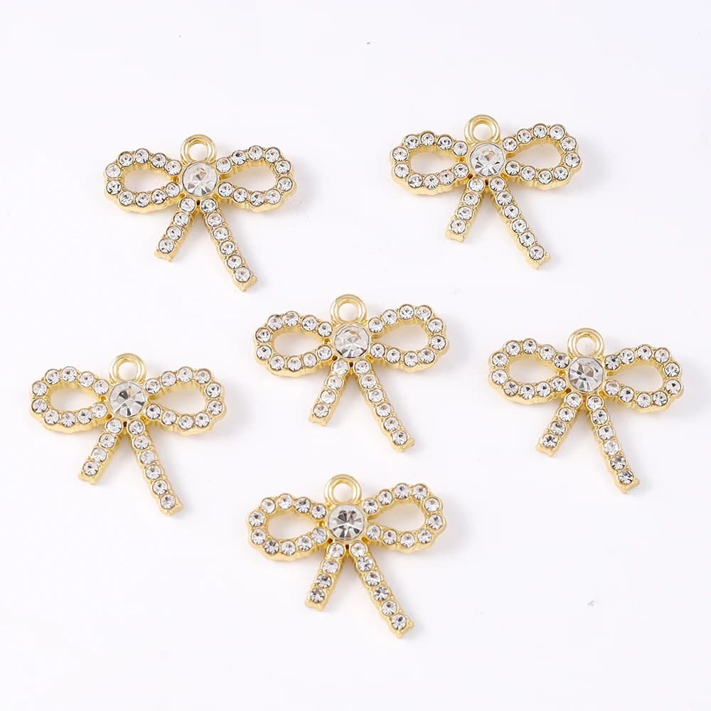 5pcs Cute Rhinestones Zircon Bowknot Charms Pendant for Jewelry Making Necklace Earrings Bracelet DIY Accessories Supplies