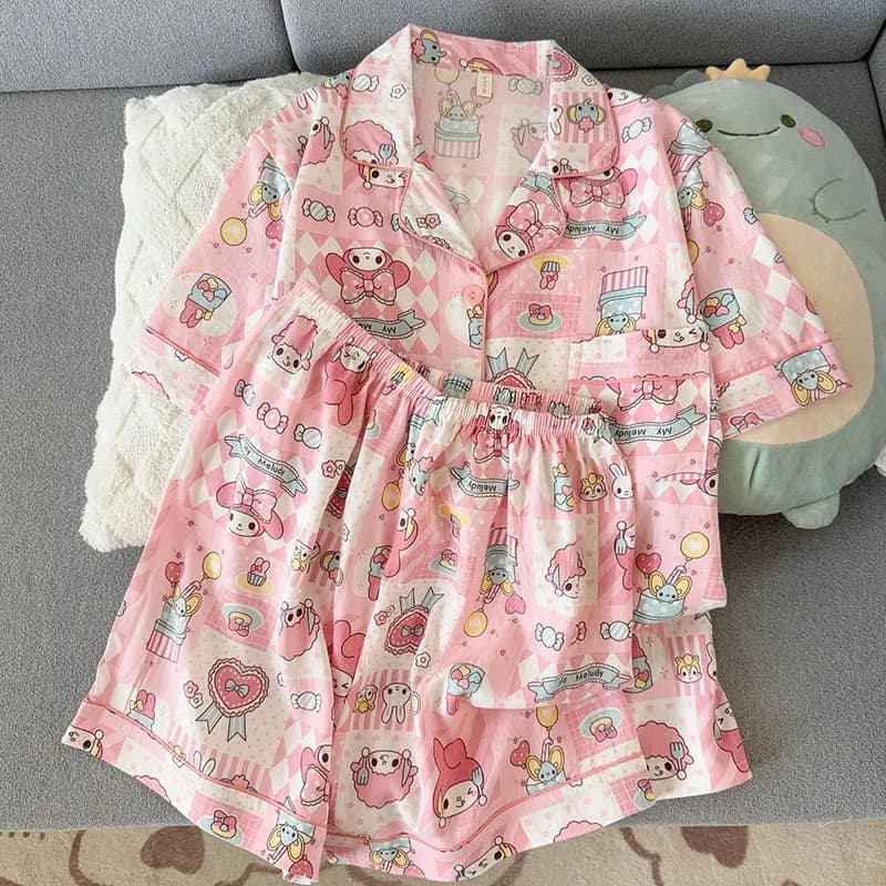 Set Pigiama Sanrio My Melody in Morbido Cotone, Maniche Corte e Pantaloncini Estivi, Carino e Dolce, Abbigliamento Casual per Casa, Regalo Anime