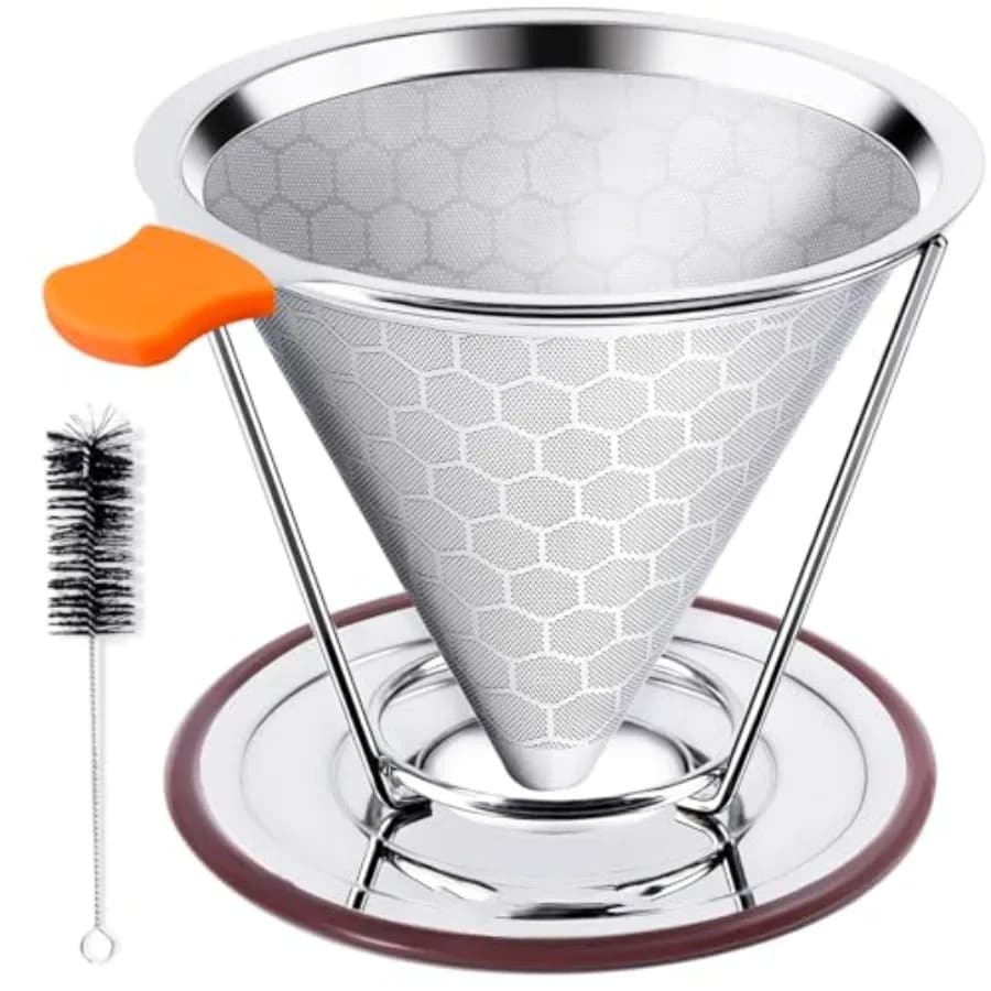Pour Over Coffee Dripper, Stainless Steel Filter, Easy to Clean Paperless Pour Over Coffee Maker, Reusable Filter, Cone Dripper