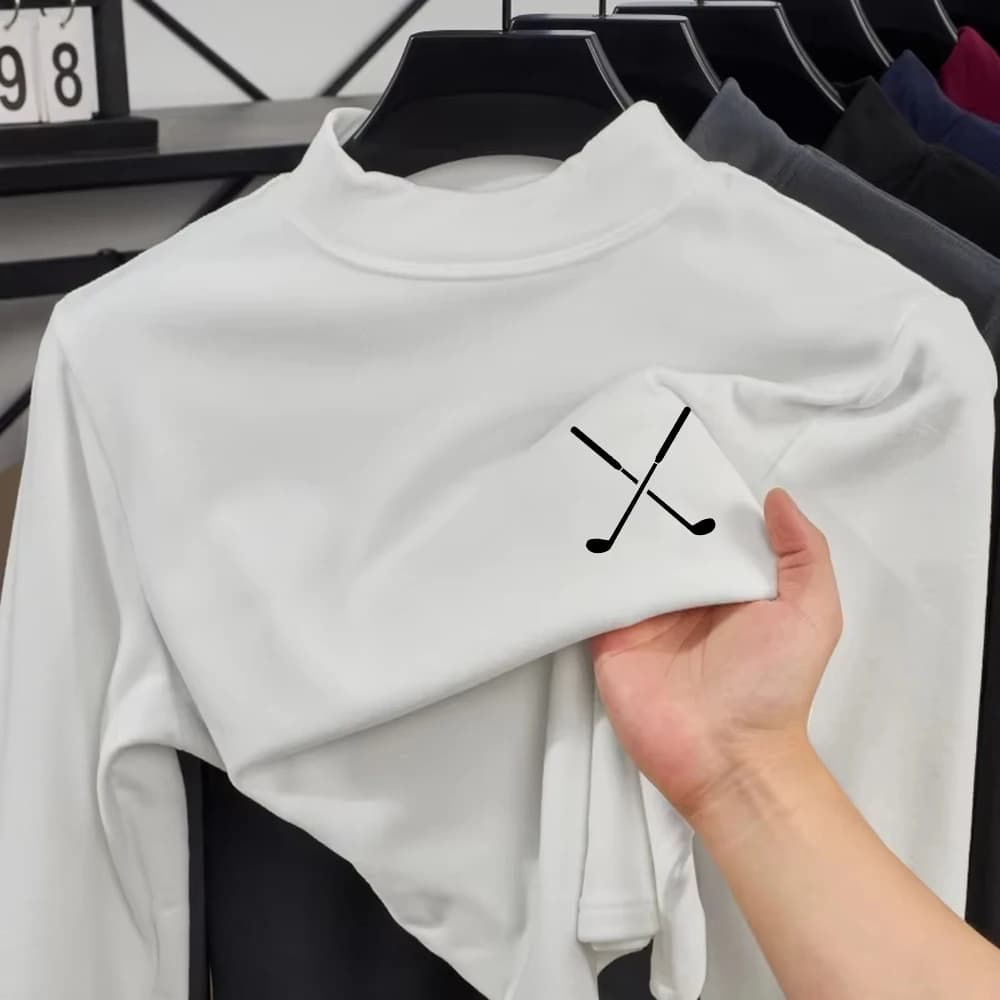 Mazze da golf Stampe T-shirt Donna Autunno Maniche lunghe Camicia che tocca il fondo Slim Fit Caldo Mezza dolcevita Top Abiti da donna di base
