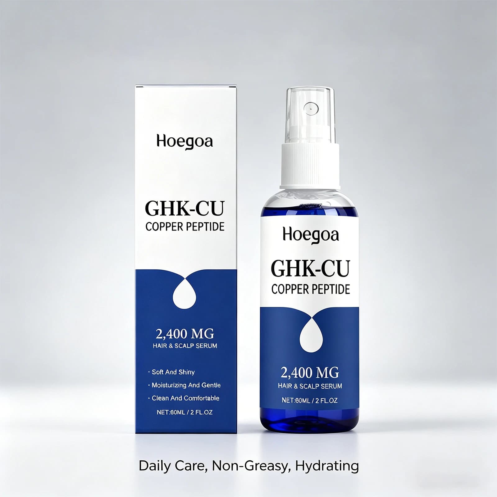 Siero Spray per Capelli GHK Cu Peptide di Rame 60ml Nutrimento Profondo Rapido Assorbimento Idratante Rinforza le Radici Non Untuoso