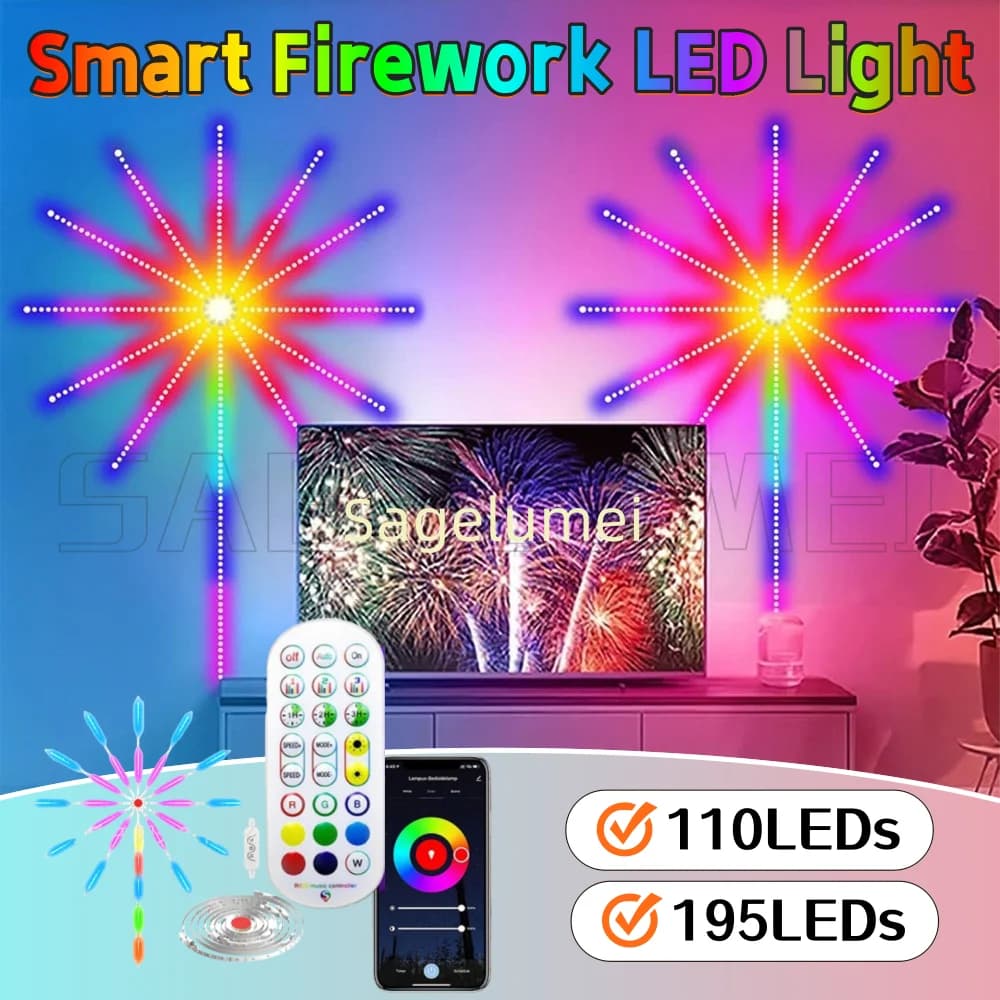 Fuochi d'artificio fai-da-te Smart LED Light Strip Lampada a festone Bluetooth remota per Natale Camera da letto Festa Decorazioni di nozze Luci natalizie
