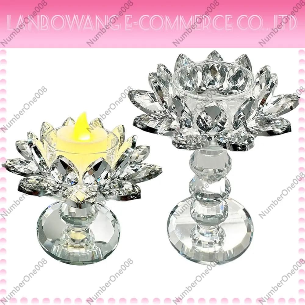 Practical Bright Crystal Lotus Candlestick Elegant Durable Glass Candle Stand Ornament Flat Bottom Lotus Flower Figurines Dinner