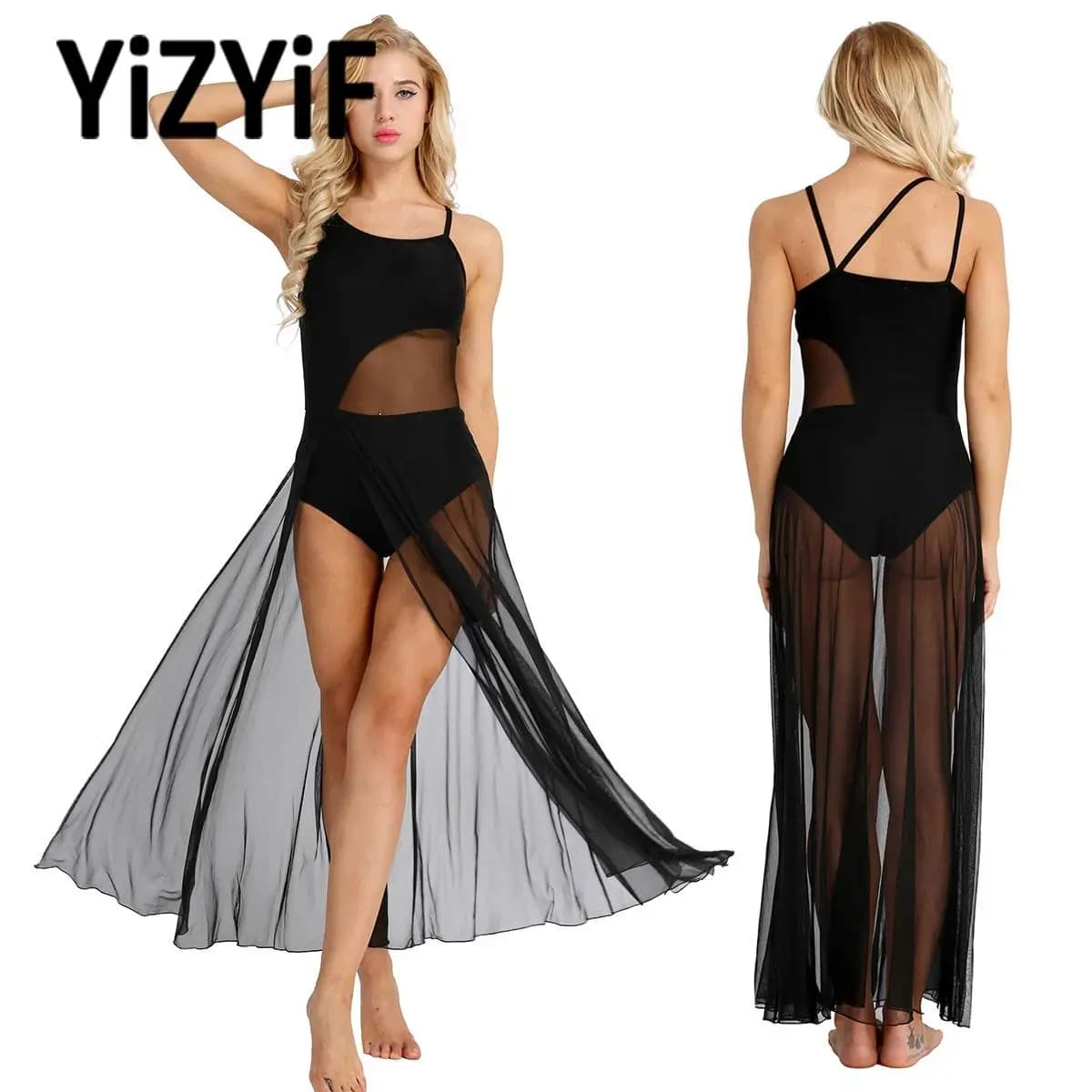 Abito da spettacolo di danza moderna lirica per donna Body in rete trasparente Abito da ballo Abiti da pattinaggio di figura Abbigliamento femminile 2025