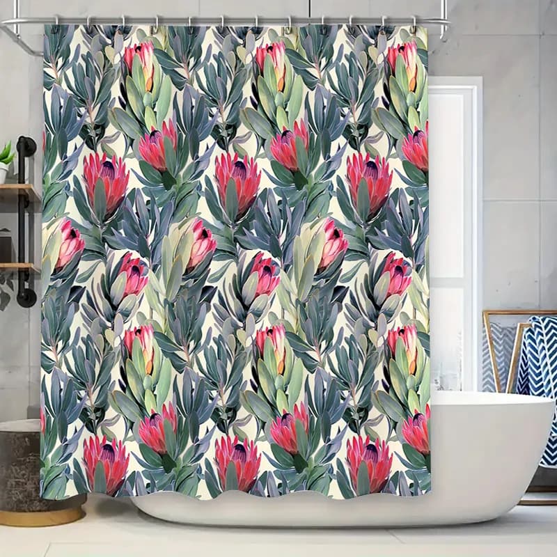 Tenda da doccia botanica con motivo a foglie tropicali, decorazione naturale, tessuto da bagno, impermeabile, moderno sfondo in stile fattoria