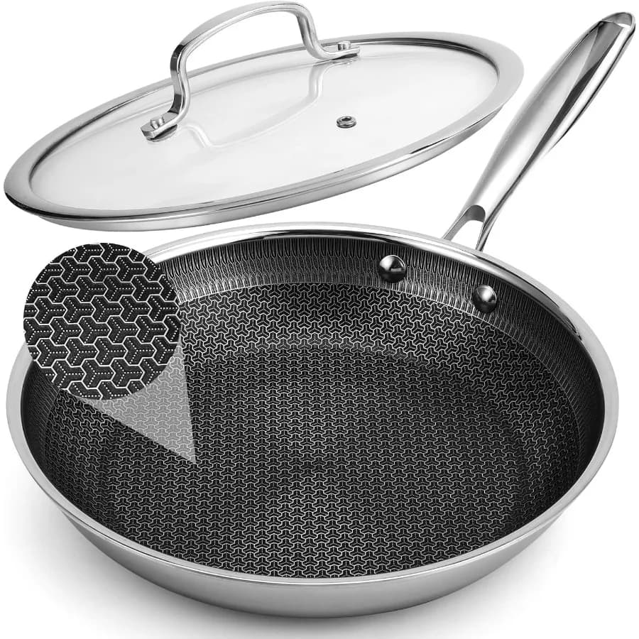 Set of 12 Inch Hybrid Non-stick pans Stainless Steel pan Chef pan with coordinated lid PFOAFree Non-toxic pots