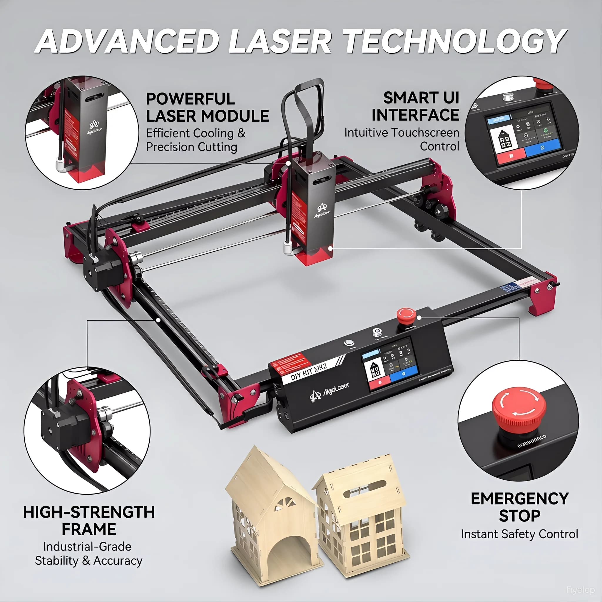 AlgoLaser AlgoOS KIT MK2 Incisore Laser 10W con Schermo Touch da 3,5 Pollici, Macchina per Incisione Offline per Acciaio Inossidabile, Legno, Acrilico