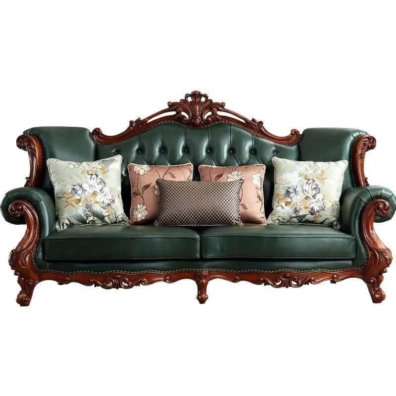 #American-style European-style Genuine Leather Sofa Set Solid Wood Legs Sponge Villa Living Room Furniture Luxurious Design