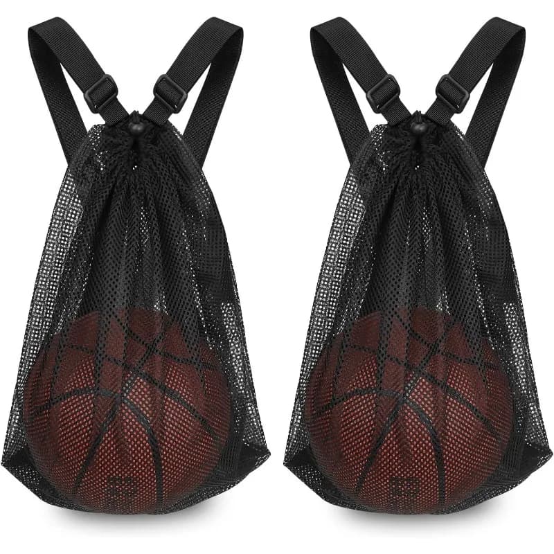 Borse a rete portatili da basket 1/2 pezzi, borse a rete con coulisse, calcio e ping pong, nere