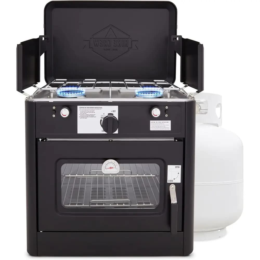 Forno da Campeggio Portatile a Propano Approvato CSA con Borsa per il Trasporto, Fornello a 2 Fuochi, Accensione Automatica, Protezione da Surriscaldamento e Termostato Integrato