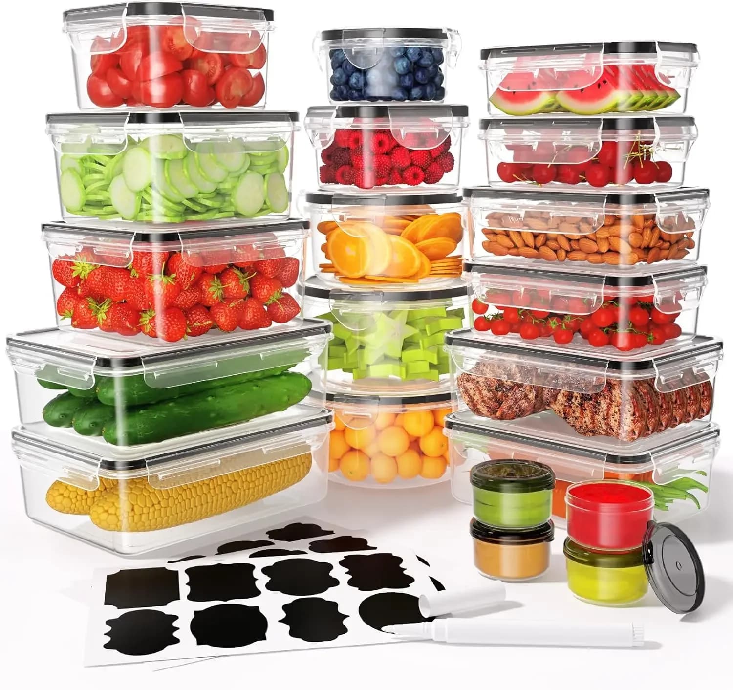 Set di 40 Contenitori Ermetici per Alimenti con Coperchi, in Plastica Senza BPA, Anti-Perdita, per Cucina e Preparazione Pasti