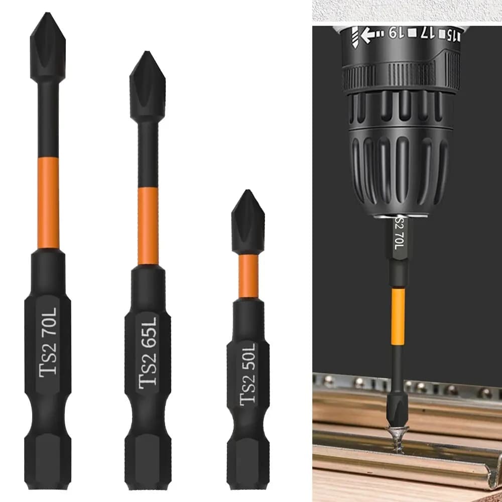 3PC Arancione S2 Impatto Forte Magnetico Antiscivolo 50-70mm Trapano A Mano Elettrico Cacciavite A Croce Bit Set di Accessori per Utensili Elettrici