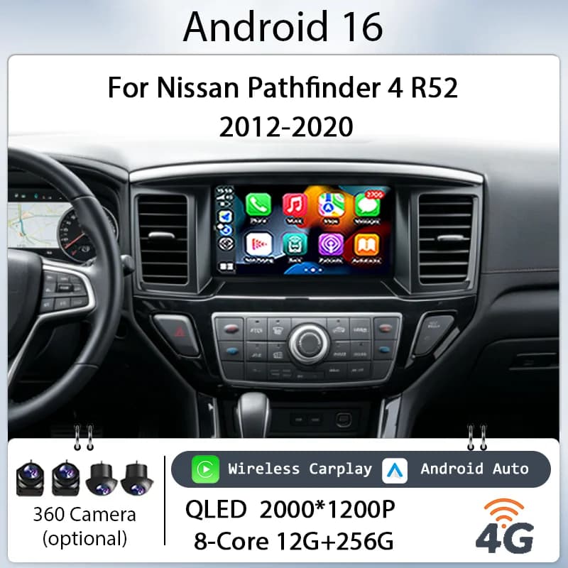 Autoradio Android 16 da 9 Pollici per Nissan Pathfinder 4 R52 2012-2020, Lettore Multimediale con CarPlay Wireless, GPS, BT, WiFi, DSP, Schermo Touch IPS