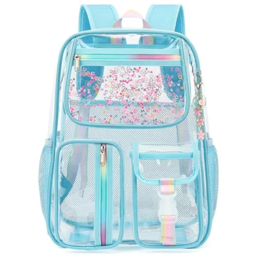 Clear Backpack for Girls Women, School Bookbag Heavy Duty See Through Backpacks Sky Blue