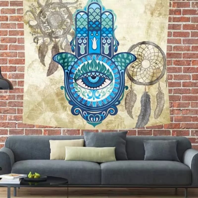 1pc Vintage Boho Hamsa Hand Dream Catcher Polyester Wall Hanging Tapestry
