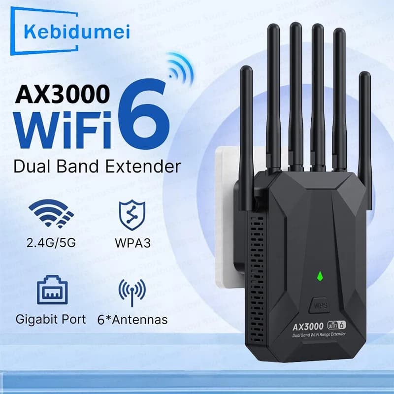 Ripetitore WiFi 6 3000Mbps 2.4/5Ghz Gigabit WIFI Booster Amplificatore a lungo raggio Estensore di rete per casa/ufficio Spina UE/USA Easy Set