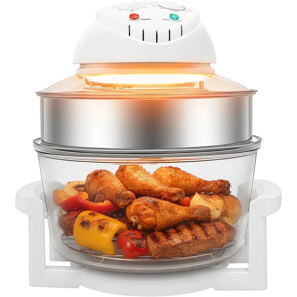 Friggitrice ad aria con forno da 18 litri di grande capacità, convezione da 1400 W, contenitori in vetro, 32 ℉ -482 ℉ Controllo della Temperatura