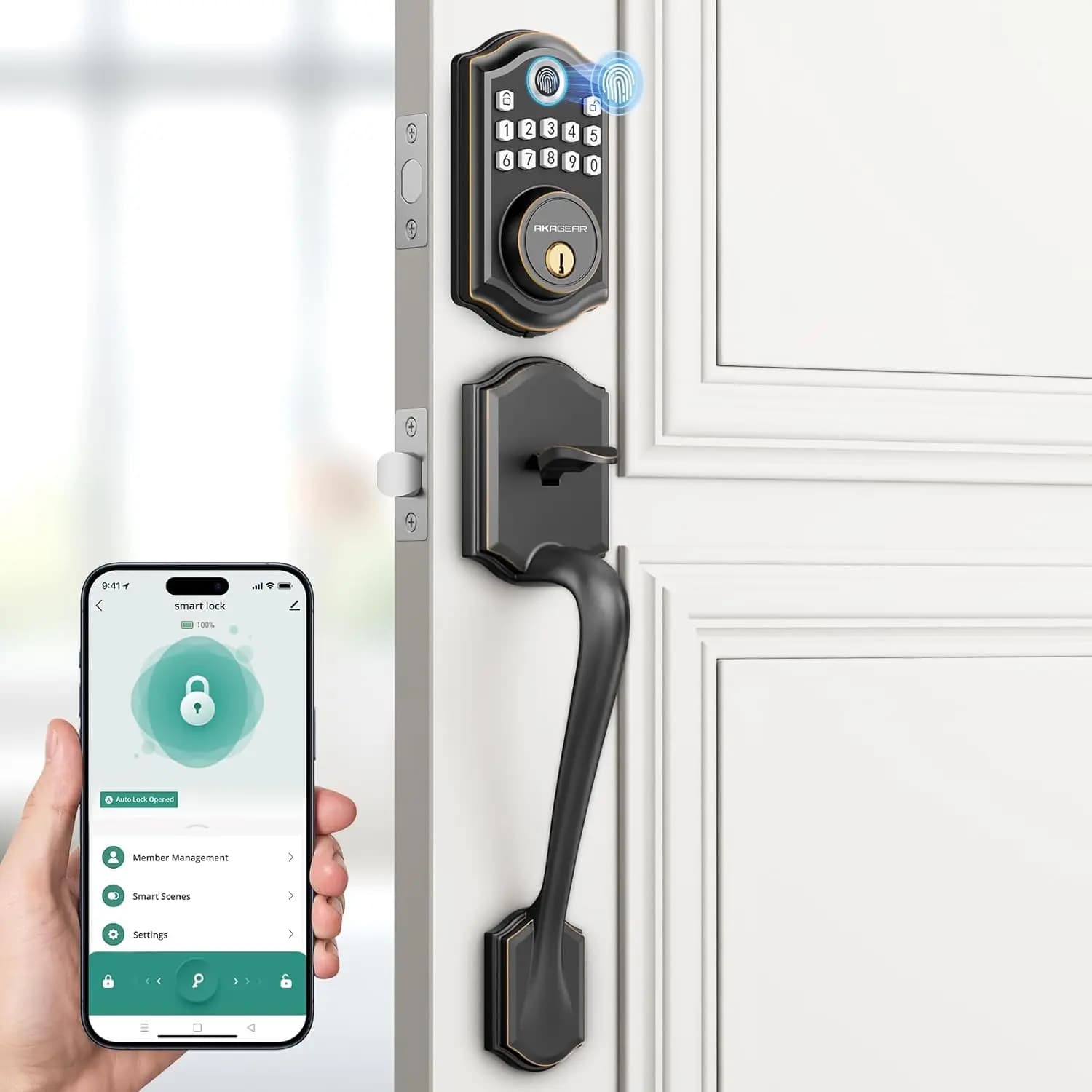 Serratura Intelligente Senza Chiave con Impronta Digitale, Tastierino e Controllo App Bluetooth, Funzione di Chiusura Automatica in Bronzo Lucidato