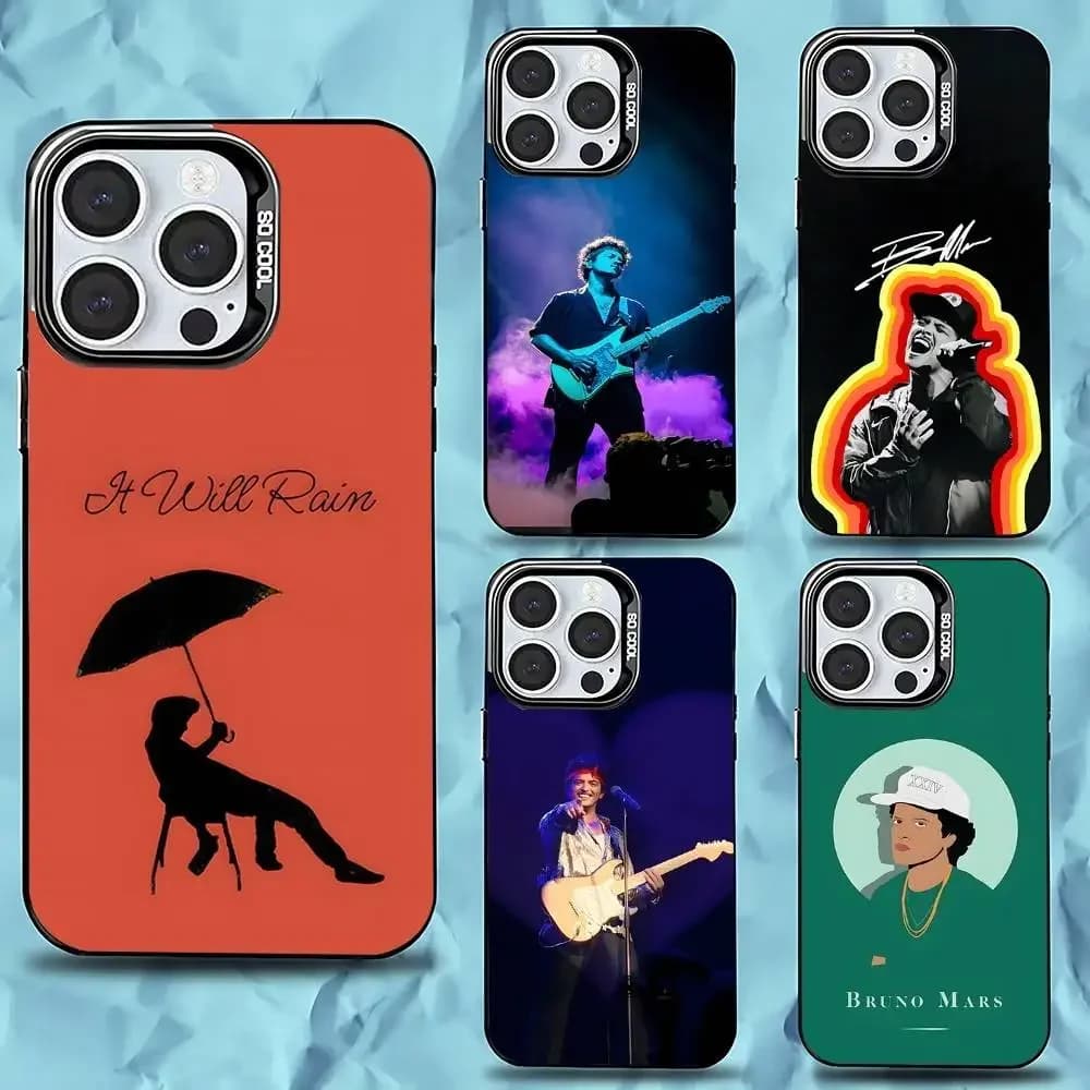 Cover per telefono Singer B-Bruno M-Mars per iPhone 16, 15, 14, 13, 12, 11, Pro, Max, Plus, Mini, XS, SE, anti-caduta, nera opaca, rigida, con paraurti