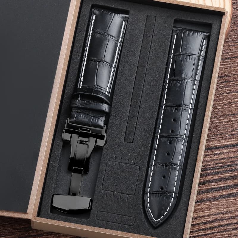 Cinturini per Orologi in Vera Pelle di Vacchetta da 21mm con Scatola, Cinturino da Polso con Chiusura a Farfalla, Bracciale per Orologio