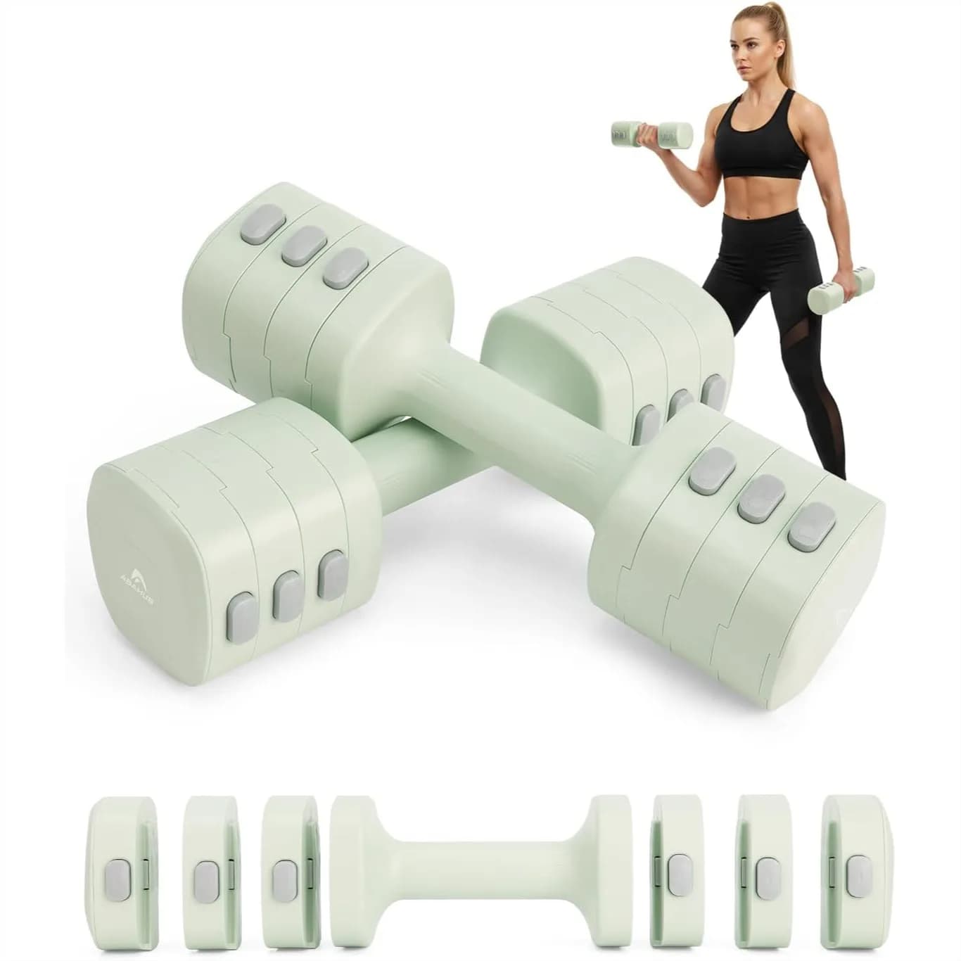 Set di manubri regolabili per palestra domestica, pesi 4 in 1 con convertitore kettlebell per donne, salvaspazio