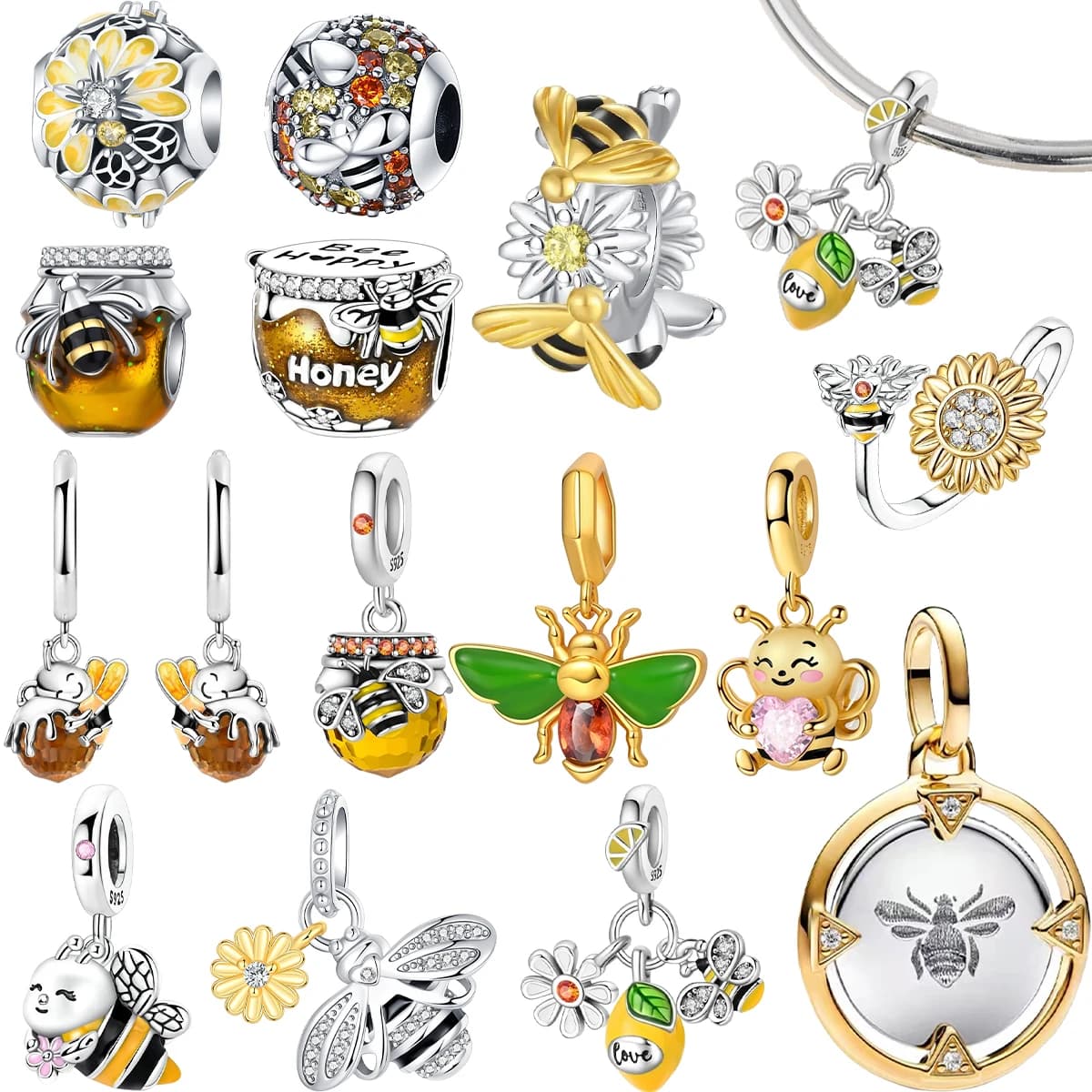 Nuovo originale 925 sterling silver ape charms miele orecchini anello perline pendenti misura braccialetto collana gioielli fai da te regalo