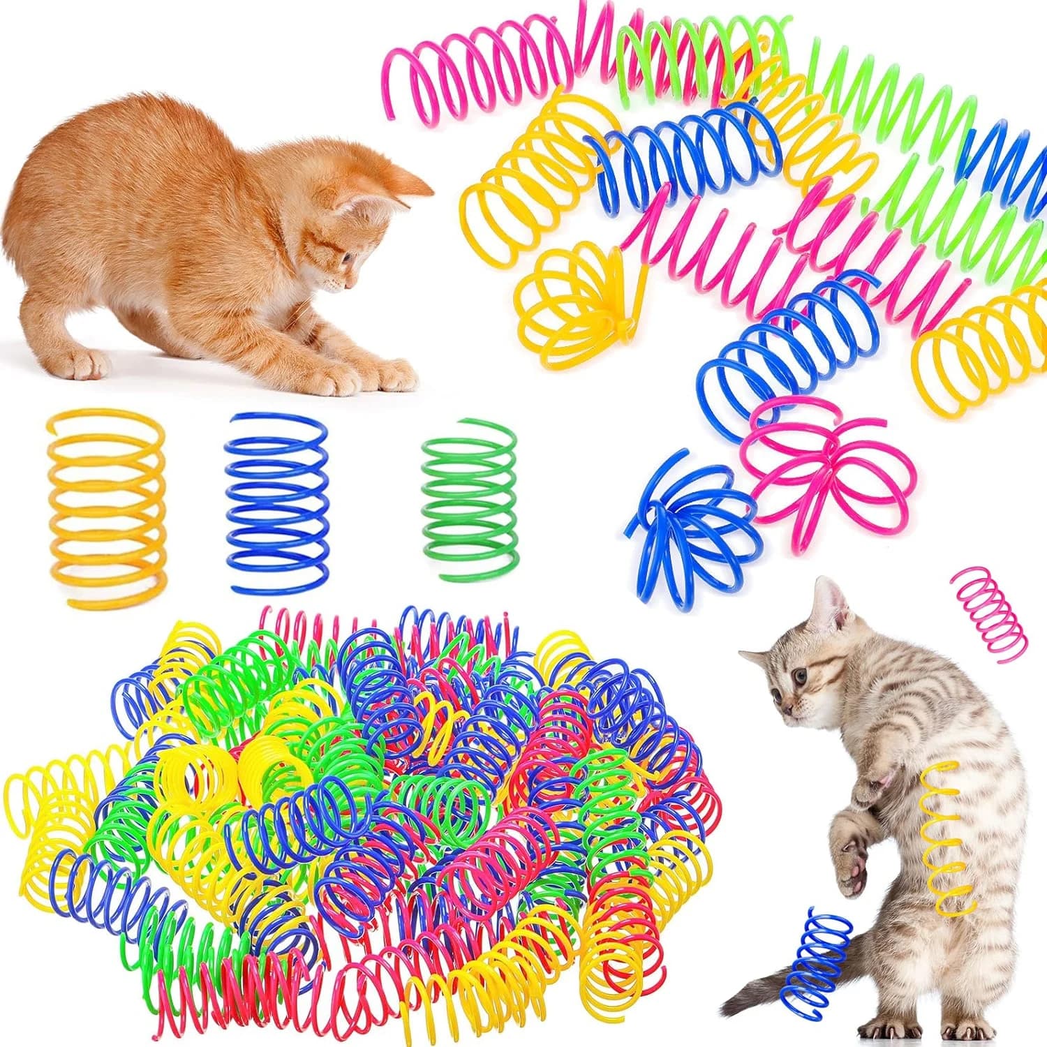 4/200 Pezzi Giocattoli a Molla per Gatti, Giocattoli a Spirale Interattivi per Gatti da Interno, Molle Colorate in Plastica per Gattini per Caccia e Gioco