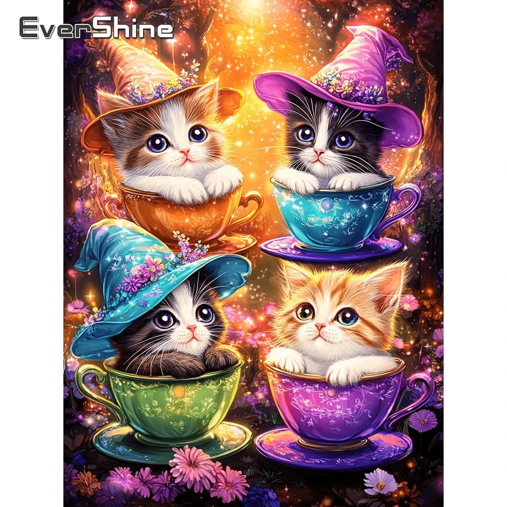 Evershine Mosaico di diamanti quadrati completi con gatto, adatto per principianti, pittura con strass, ricamo floreale, regalo per bambini