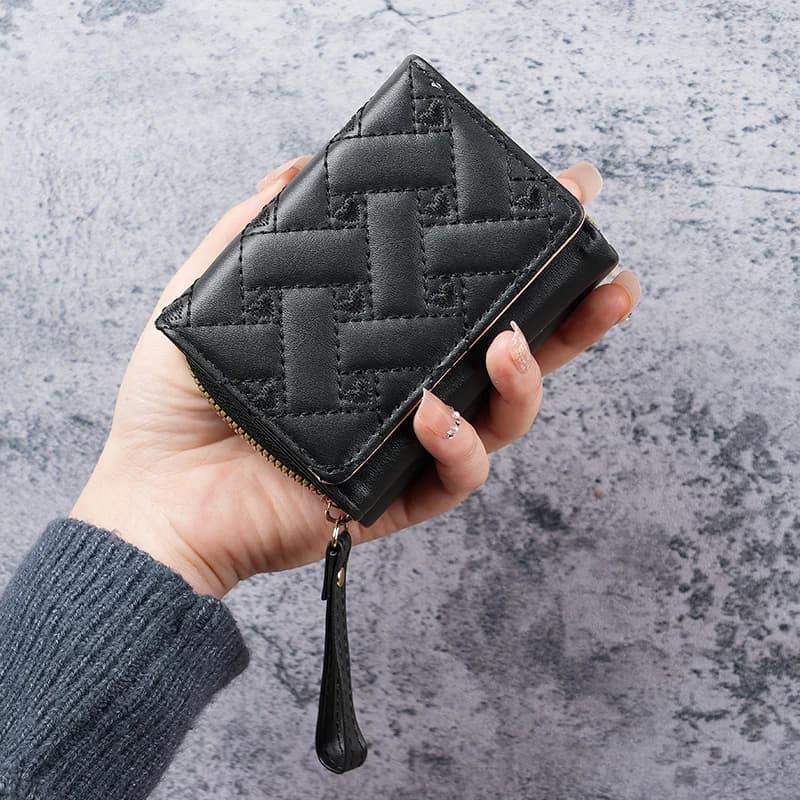 Portafoglio da donna in pelle PU a forma di cuore ricamato semplice stile corto tre pieghe, borsa per carte portafoglio multi slot