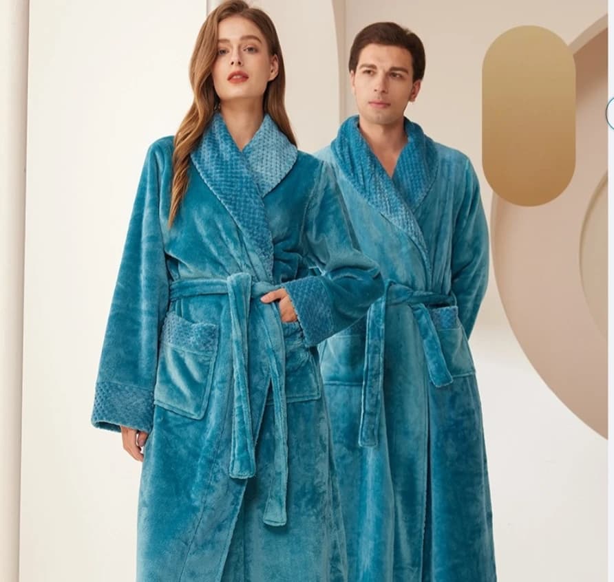 Autumn Winter Coral Fleece Sleepwear Thicken Warm Flannel Couple's Long Robe Men's Kimono Bathrobe Gown Home Clothes Lounge Wear