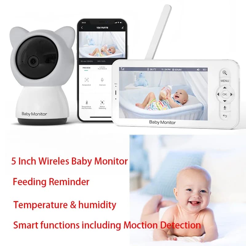BABY5 Wireless 720P HD Schermo PTZ Telecamera Baby Monitor Audio e Video Nanny Sicurezza Wireless Con batteria al litio 3000mAh